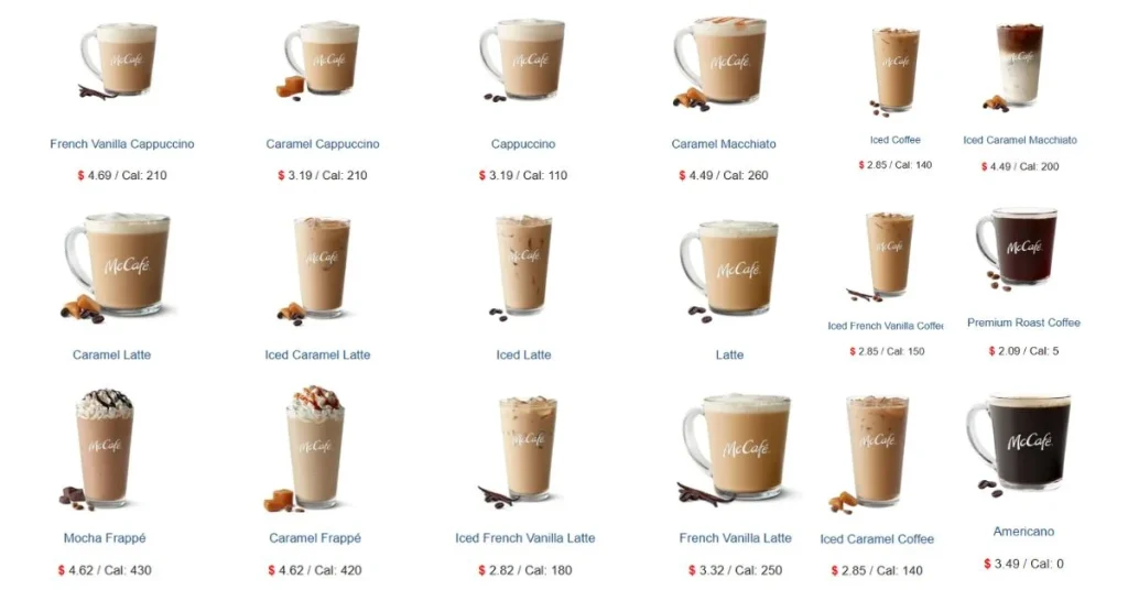 McCafé® Coffees Menu