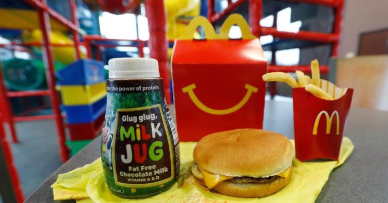 McDo Reduced Sugar Low Fat Chocolate Milk Jug Menu USA 2025